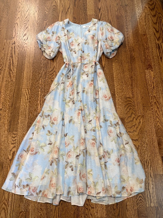Astr Dresses & Skirts - Astr Light Blue Floral Puff-Sleeve Maxi Dress